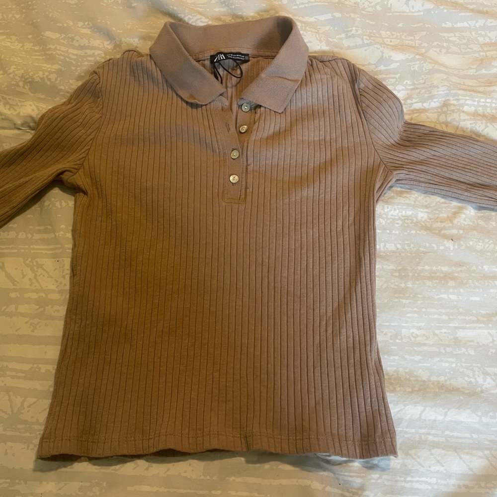 Zara tan long sleeved pullover cotton knit top